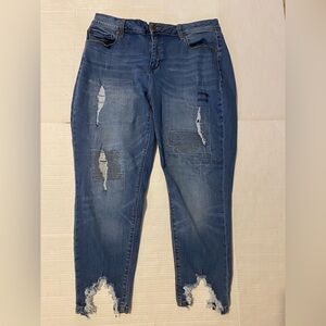 EST. 1946 sz 16W hi-rise stretch distressed patchwork ankle blue jeans